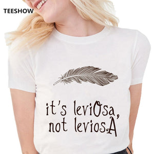 New Fashion Funny Feather T Shirts Women it's LeviOsa not LeviosA Letter graphic Print tees Soft Casual White T shirts Tops