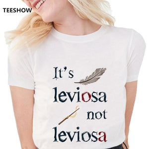 New Fashion Funny Feather T Shirts Women it's LeviOsa not LeviosA Letter graphic Print tees Soft Casual White T shirts Tops