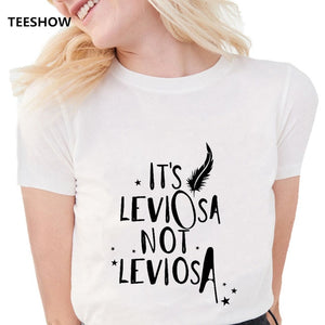 New Fashion Funny Feather T Shirts Women it's LeviOsa not LeviosA Letter graphic Print tees Soft Casual White T shirts Tops