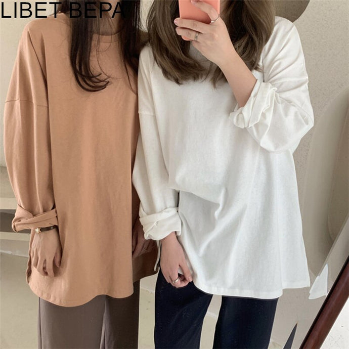 New 2020 Autumn Winter Women's Bottoming Oversize Solid Multi Colors Casual Fashionable T-shirt Minimalist Long Sleeve Tops T601