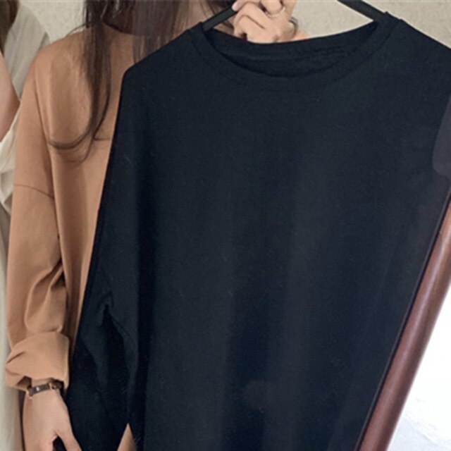New 2020 Autumn Winter Women's Bottoming Oversize Solid Multi Colors Casual Fashionable T-shirt Minimalist Long Sleeve Tops T601