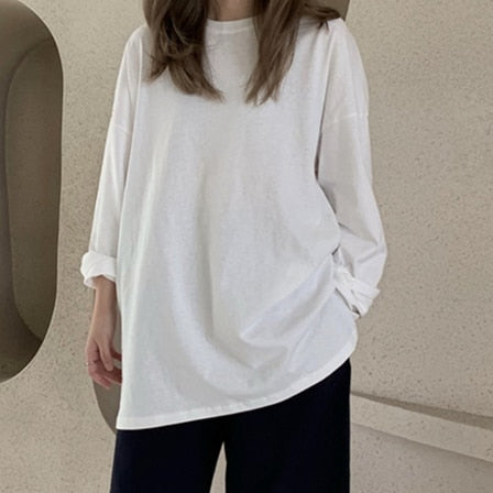 New 2020 Autumn Winter Women's Bottoming Oversize Solid Multi Colors Casual Fashionable T-shirt Minimalist Long Sleeve Tops T601