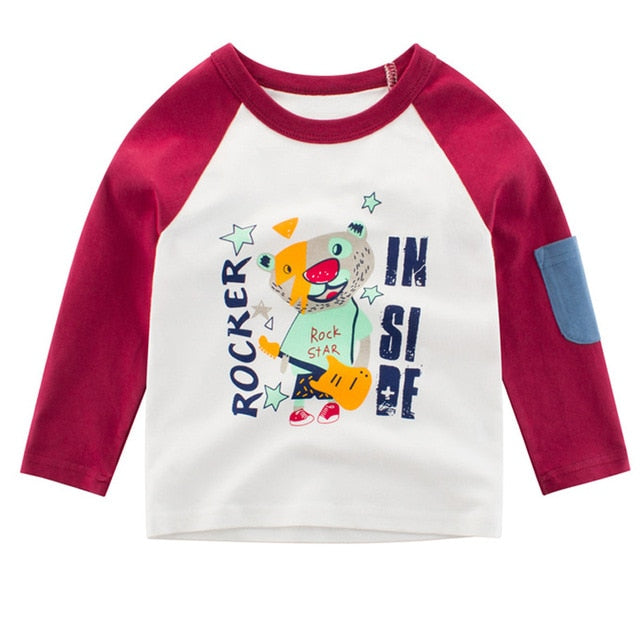 95%COTTON Boys T Shirts Spring Autumn Long Sleeve Tops Kids Dinosaur Sweatshirt Children Boy Shirts Clothing Boys Clothes