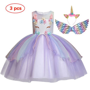 New Elsa Unicorn Dress for Girls Embroidery Ball Gown Baby Girl Princess Birthday Dresses for Party Costumes Children Clothing