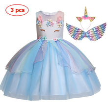 New Elsa Unicorn Dress for Girls Embroidery Ball Gown Baby Girl Princess Birthday Dresses for Party Costumes Children Clothing