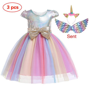 New Elsa Unicorn Dress for Girls Embroidery Ball Gown Baby Girl Princess Birthday Dresses for Party Costumes Children Clothing