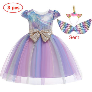 New Elsa Unicorn Dress for Girls Embroidery Ball Gown Baby Girl Princess Birthday Dresses for Party Costumes Children Clothing