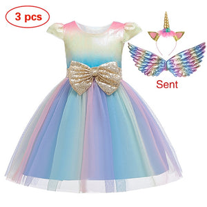 New Elsa Unicorn Dress for Girls Embroidery Ball Gown Baby Girl Princess Birthday Dresses for Party Costumes Children Clothing