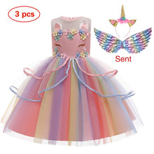 New Elsa Unicorn Dress for Girls Embroidery Ball Gown Baby Girl Princess Birthday Dresses for Party Costumes Children Clothing