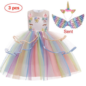 New Elsa Unicorn Dress for Girls Embroidery Ball Gown Baby Girl Princess Birthday Dresses for Party Costumes Children Clothing