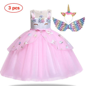 New Elsa Unicorn Dress for Girls Embroidery Ball Gown Baby Girl Princess Birthday Dresses for Party Costumes Children Clothing