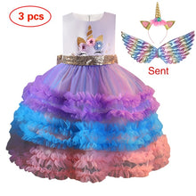 New Elsa Unicorn Dress for Girls Embroidery Ball Gown Baby Girl Princess Birthday Dresses for Party Costumes Children Clothing