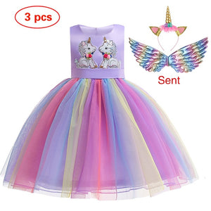 New Elsa Unicorn Dress for Girls Embroidery Ball Gown Baby Girl Princess Birthday Dresses for Party Costumes Children Clothing