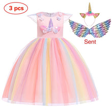 New Elsa Unicorn Dress for Girls Embroidery Ball Gown Baby Girl Princess Birthday Dresses for Party Costumes Children Clothing