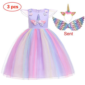 New Elsa Unicorn Dress for Girls Embroidery Ball Gown Baby Girl Princess Birthday Dresses for Party Costumes Children Clothing