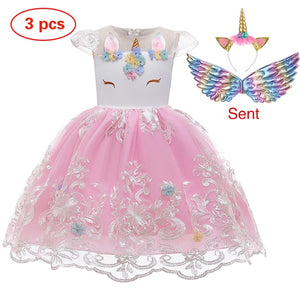 New Elsa Unicorn Dress for Girls Embroidery Ball Gown Baby Girl Princess Birthday Dresses for Party Costumes Children Clothing