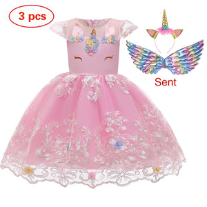 New Elsa Unicorn Dress for Girls Embroidery Ball Gown Baby Girl Princess Birthday Dresses for Party Costumes Children Clothing