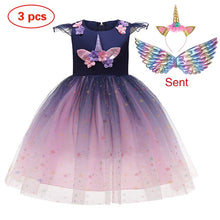 New Elsa Unicorn Dress for Girls Embroidery Ball Gown Baby Girl Princess Birthday Dresses for Party Costumes Children Clothing