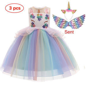 New Elsa Unicorn Dress for Girls Embroidery Ball Gown Baby Girl Princess Birthday Dresses for Party Costumes Children Clothing