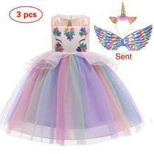 New Elsa Unicorn Dress for Girls Embroidery Ball Gown Baby Girl Princess Birthday Dresses for Party Costumes Children Clothing