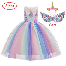 New Elsa Unicorn Dress for Girls Embroidery Ball Gown Baby Girl Princess Birthday Dresses for Party Costumes Children Clothing