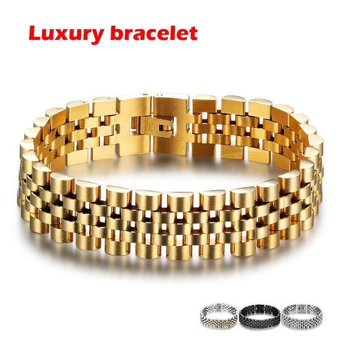 Luxury Gold Color Stainless Steel Bracelet 200mm Wristband Men Jewelry Bracelets Bangles Gift for Him Luxury bracelet