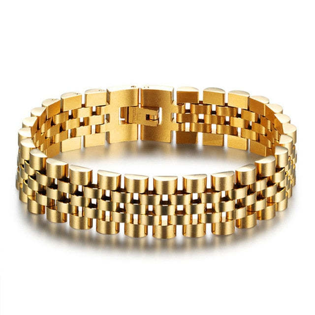 Luxury Gold Color Stainless Steel Bracelet 200mm Wristband Men Jewelry Bracelets Bangles Gift for Him Luxury bracelet