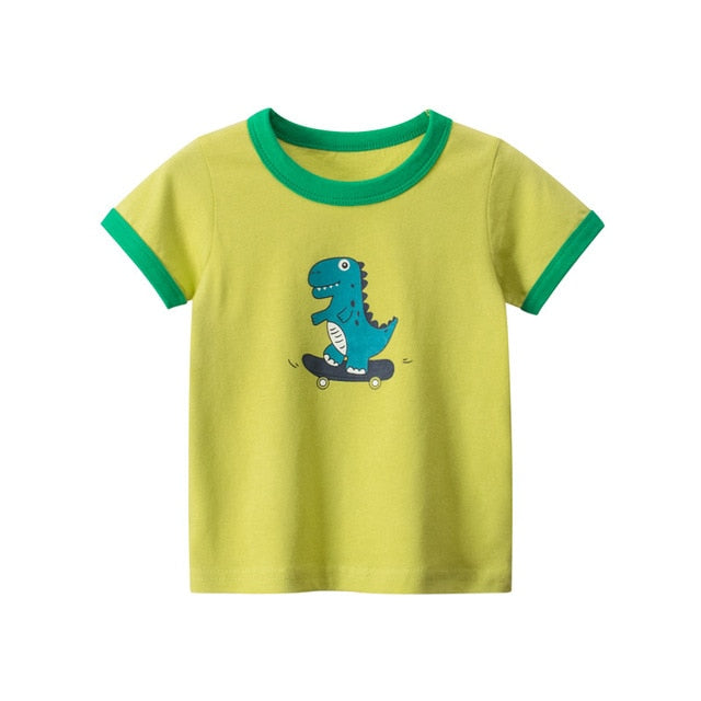 Boys & Girls Cartoon T-shirts Kids Dinosaur Print T Shirt For Boys Children Summer Short Sleeve T-shirt Cotton Tops Clothing