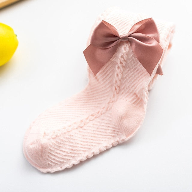YWHUANSEN 0-10 Yrs Children Spring Autumn Winter Bowknot Tights Cotton Baby Girls Pantyhose Kids Infant Knitted Collant Tights