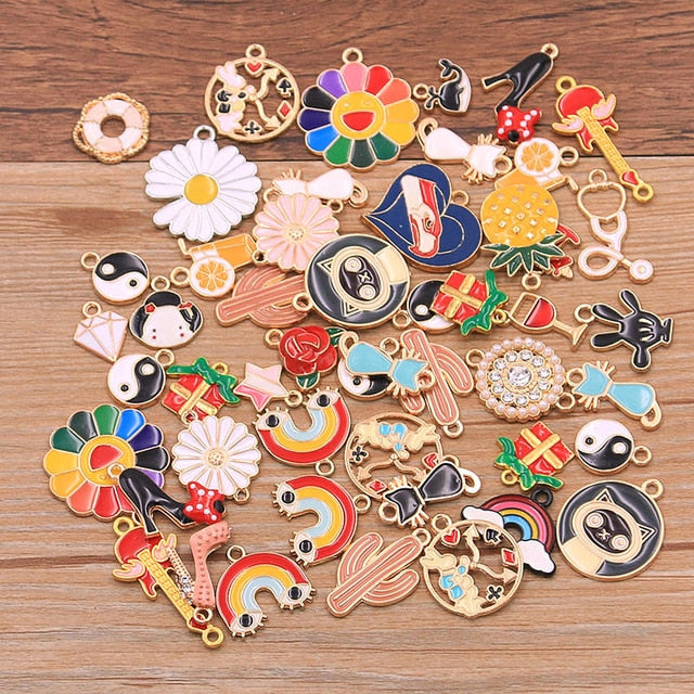 Random 20Pcs Mix Size 10- 200 Style Alloy Metal Drop Oil Charms KC Gold Pendant For DIY Bracelet Necklace Jewelry Making