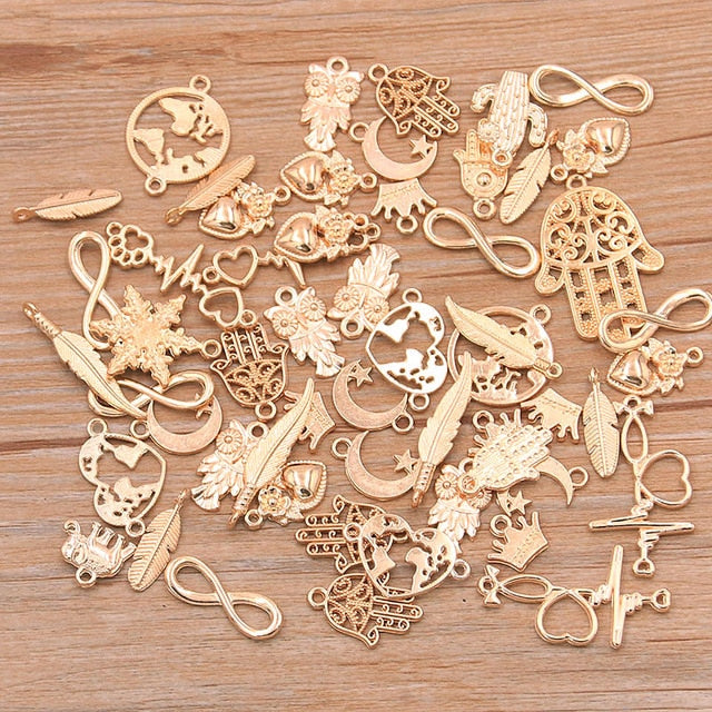 Random 20Pcs Mix Size 10- 200 Style Alloy Metal Drop Oil Charms KC Gold Pendant For DIY Bracelet Necklace Jewelry Making