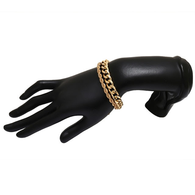 PuRui 4pcs Punk Curb Cuban Chain Bracelets Set for Women Miami Boho Thick Gold Color Charm Bracelets Bangles Fashion Jewelry