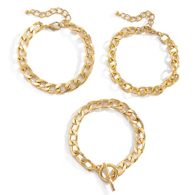 PuRui 4pcs Punk Curb Cuban Chain Bracelets Set for Women Miami Boho Thick Gold Color Charm Bracelets Bangles Fashion Jewelry