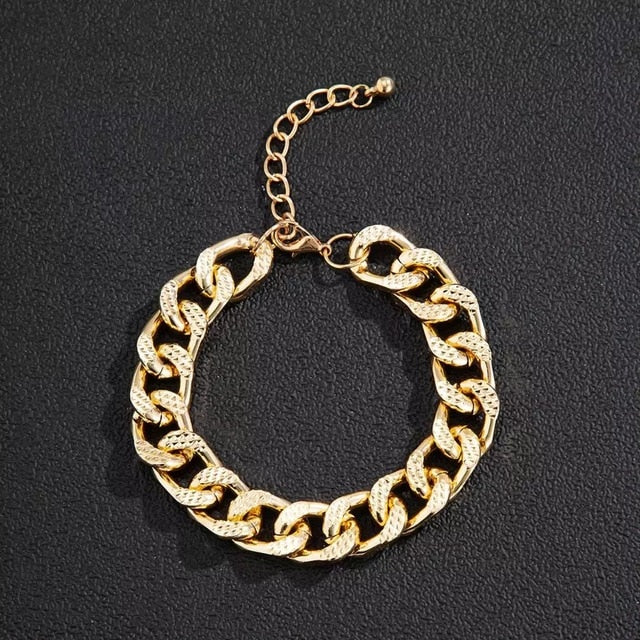 PuRui 4pcs Punk Curb Cuban Chain Bracelets Set for Women Miami Boho Thick Gold Color Charm Bracelets Bangles Fashion Jewelry