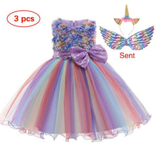 New Elsa Unicorn Dress for Girls Embroidery Ball Gown Baby Girl Princess Birthday Dresses for Party Costumes Children Clothing