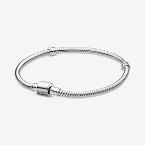 Charms 925 Sterling Solid Silver Bracelet Heart T-Bar Cuff Chain Sparkling Blue Disc Clasp Snake Chain Bracelet Women Jewelry