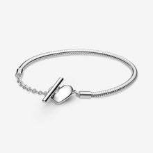 Charms 925 Sterling Solid Silver Bracelet Heart T-Bar Cuff Chain Sparkling Blue Disc Clasp Snake Chain Bracelet Women Jewelry