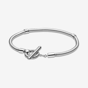 Charms 925 Sterling Solid Silver Bracelet Heart T-Bar Cuff Chain Sparkling Blue Disc Clasp Snake Chain Bracelet Women Jewelry