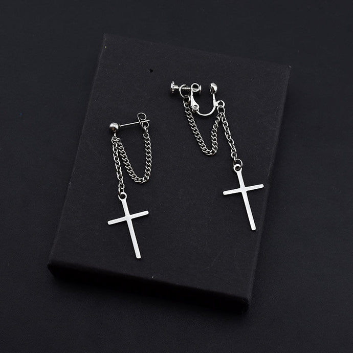 Korea Style Harajuku Punk Cool Egirl Girl Cross Chain Pendant Earrings For Women Men Bff Street Hip Hop Jewelry Gift