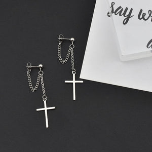 Korea Style Harajuku Punk Cool Egirl Girl Cross Chain Pendant Earrings For Women Men Bff Street Hip Hop Jewelry Gift