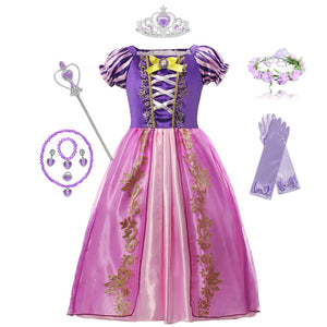 Girls Rapunzel Princess Cosplay Dresses Party Gift Belle Cinderella Aurora Snow White Sofia Mesh Ball Gown Birthday Costume