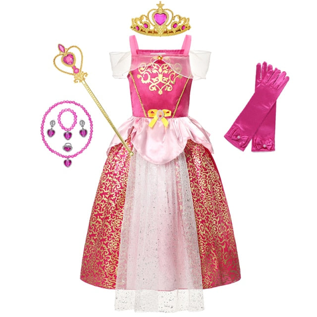 Girls Rapunzel Princess Cosplay Dresses Party Gift Belle Cinderella Aurora Snow White Sofia Mesh Ball Gown Birthday Costume