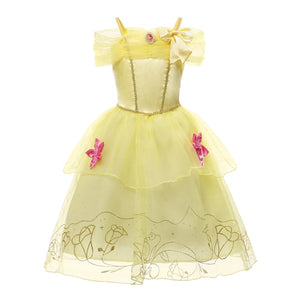 Girls Rapunzel Princess Cosplay Dresses Party Gift Belle Cinderella Aurora Snow White Sofia Mesh Ball Gown Birthday Costume