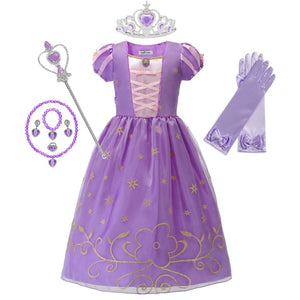 Girls Rapunzel Princess Cosplay Dresses Party Gift Belle Cinderella Aurora Snow White Sofia Mesh Ball Gown Birthday Costume