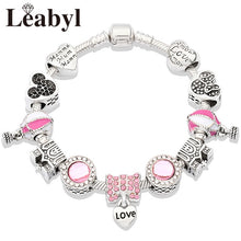 2020 Classic Design Red Crystal Mickey Minnie Pendant Bead Bracelet Silver Color Heart Charm Jewelry Bracelet Pulsera Mujer