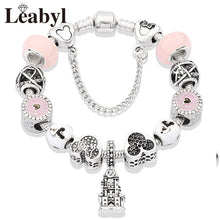 2020 Classic Design Red Crystal Mickey Minnie Pendant Bead Bracelet Silver Color Heart Charm Jewelry Bracelet Pulsera Mujer