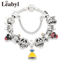 2020 Classic Design Red Crystal Mickey Minnie Pendant Bead Bracelet Silver Color Heart Charm Jewelry Bracelet Pulsera Mujer