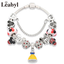 2020 Classic Design Red Crystal Mickey Minnie Pendant Bead Bracelet Silver Color Heart Charm Jewelry Bracelet Pulsera Mujer