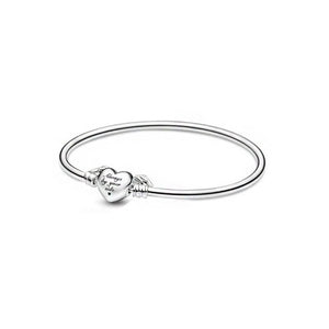 Charms 925 Sterling Solid Silver Bracelet Heart T-Bar Cuff Chain Sparkling Blue Disc Clasp Snake Chain Bracelet Women Jewelry