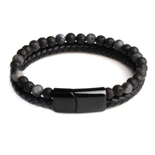 Natural Stone Bracelets Genuine Leather Braided Bracelet Black Stainless Steel Magnetic Clasp Tiger eye Bead Bangles Men Jewelry